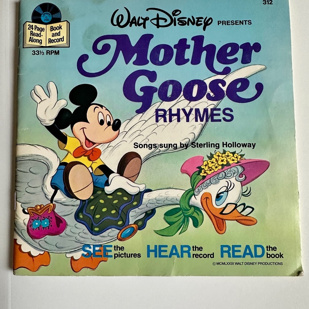 Vintage Walt Disney’s Mother Goose Rhymes- 24 Page Read Along Book and Record.